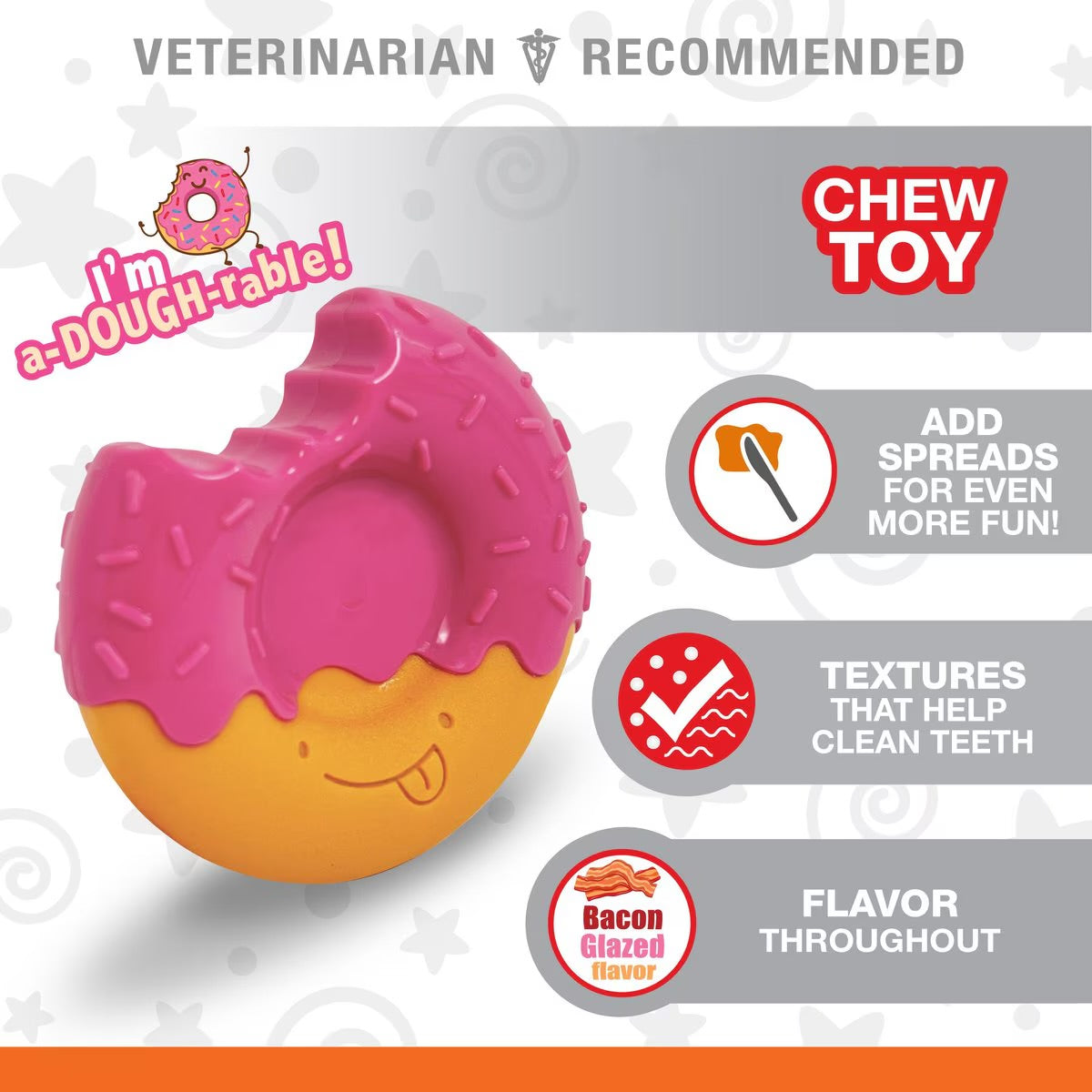 Power Chew Donut Dog Toy-Med/Wolf-Bacon Flavored