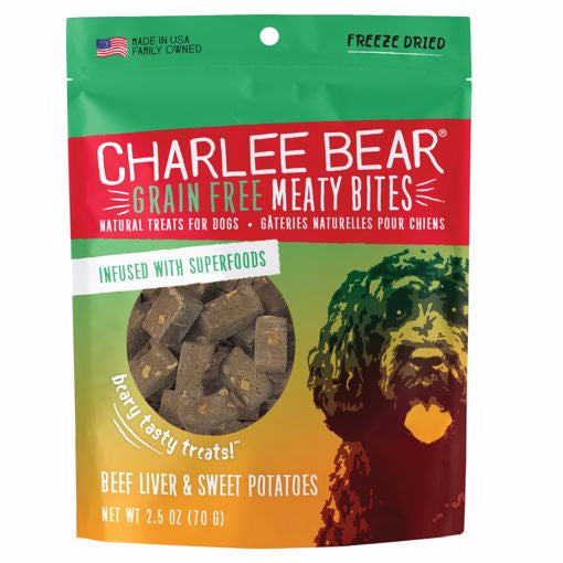 Charlee Bear Grain Free Freeze Dried Meaty Bites Beef Liver & Sweet Potato 2.25 oz