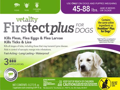 Vetality Firstect Plus Flea and Tick Topical - Dog 45-88lbs 3ct.