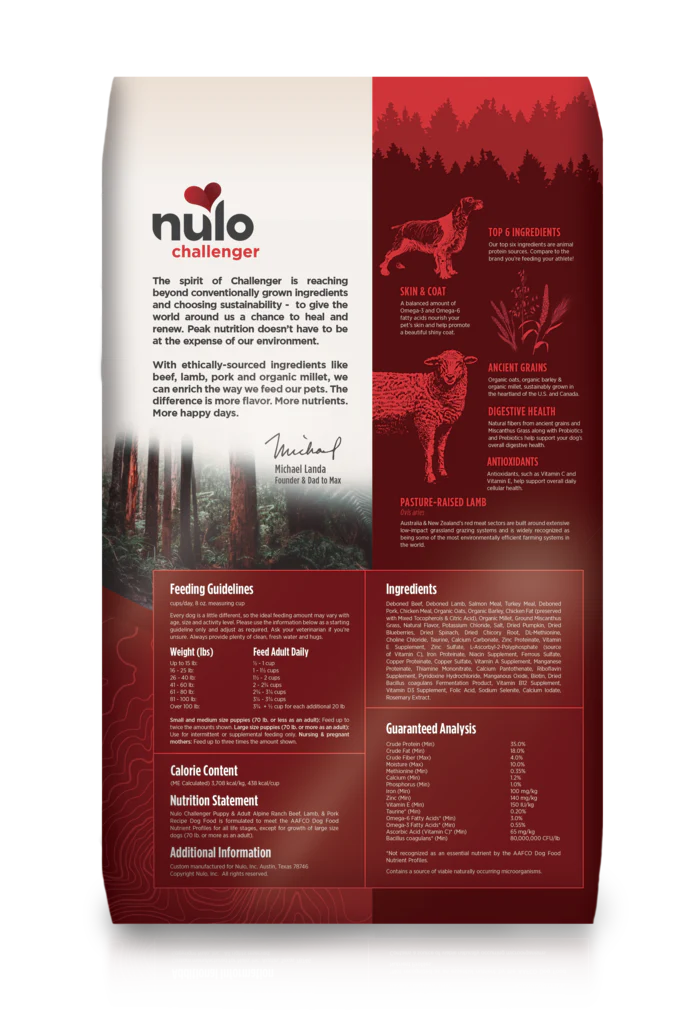 Nulo Challenger puppy & adult beef, lamb, and pork 11lbs
