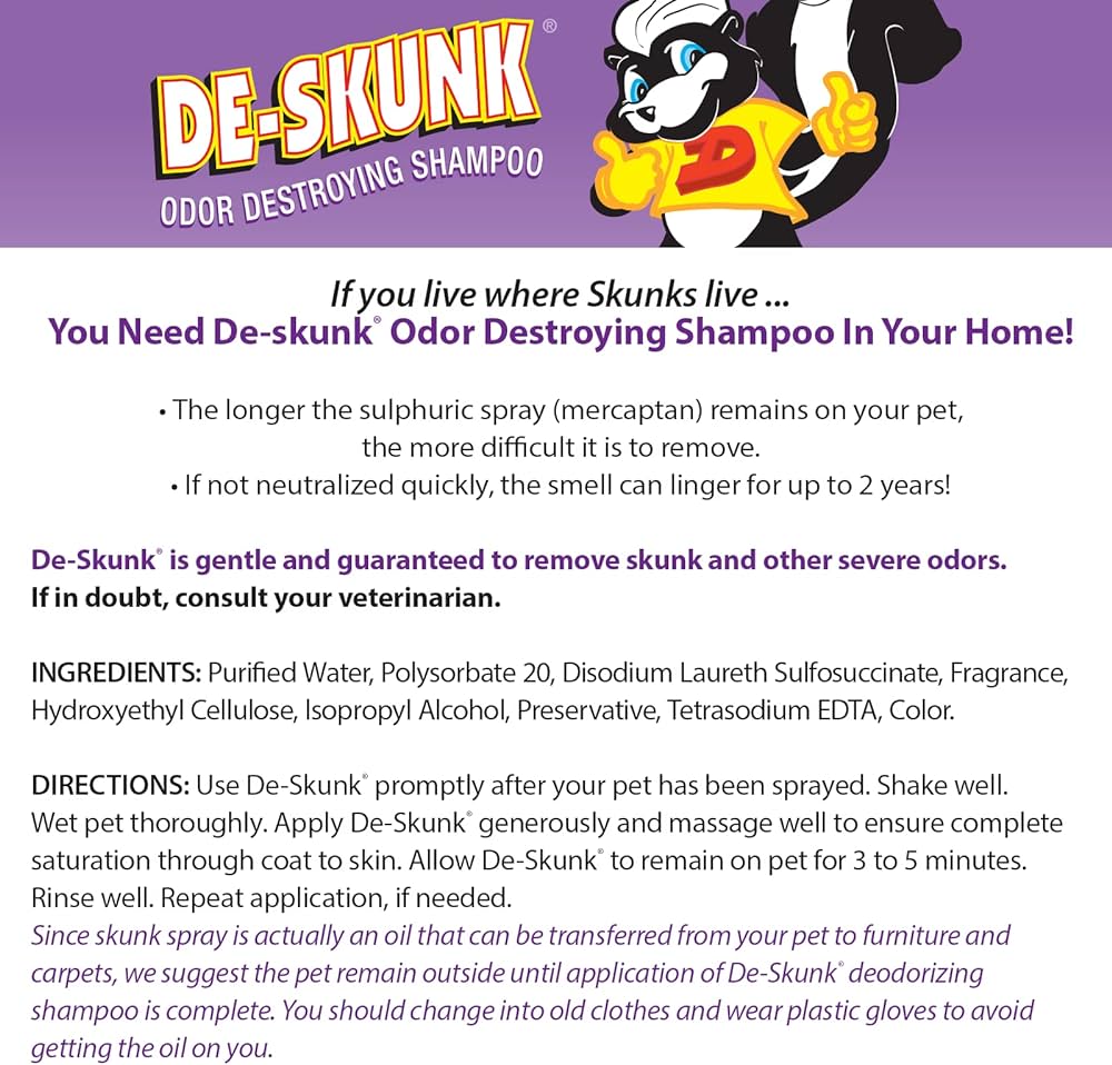 De-Skunk Odor Destroying Shampoo/Removes Skunk Odor 32oz.