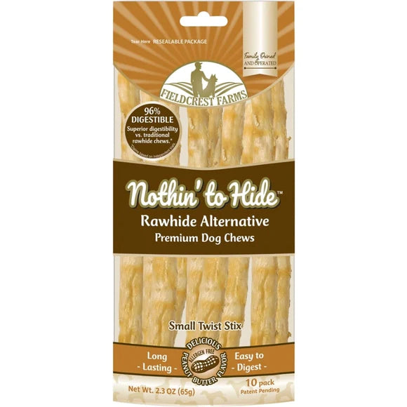FieldCrest Farms - Nothin to Hide Raw Hide Alternative- Small Twist Stix 10pk -Peanut Butter