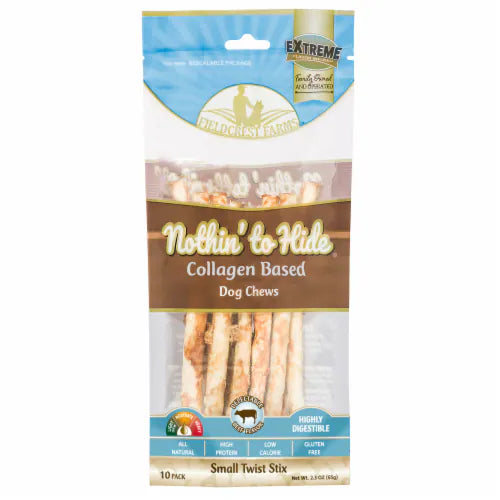 FieldCrest Farms- Nothin to Hide Collagen Based - Beef 10pk Small Twist Stix