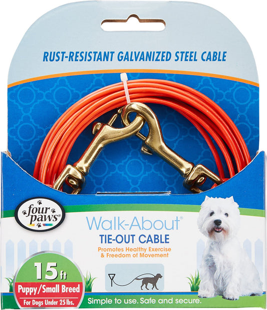 Four Paws Walk About Tie Out Cable - 15ft Orange - Puppy/Small Breed
