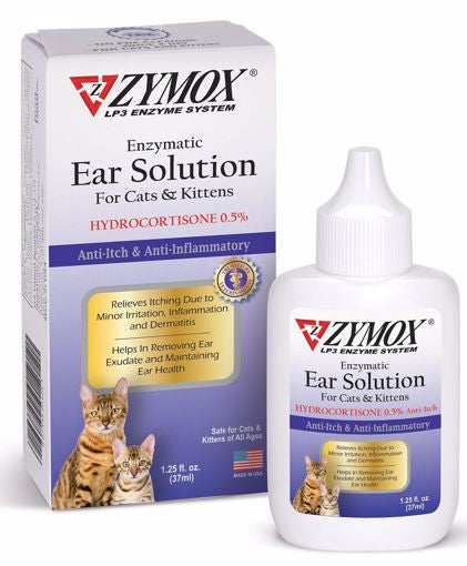 Zymox Ear Solution for Cats - Hydrocortisone 0.5% - Anti-Itch - 1.25oz