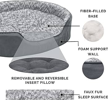 FurHaven Fur & Suede Oval Cuddler w/Insert Pillow - Stone Gray Medium