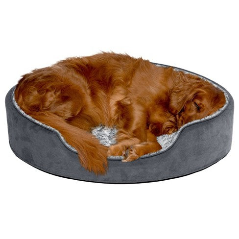 FurHaven Fur & Suede Oval Cuddler/Insert Pillow - Stone Gray - Large