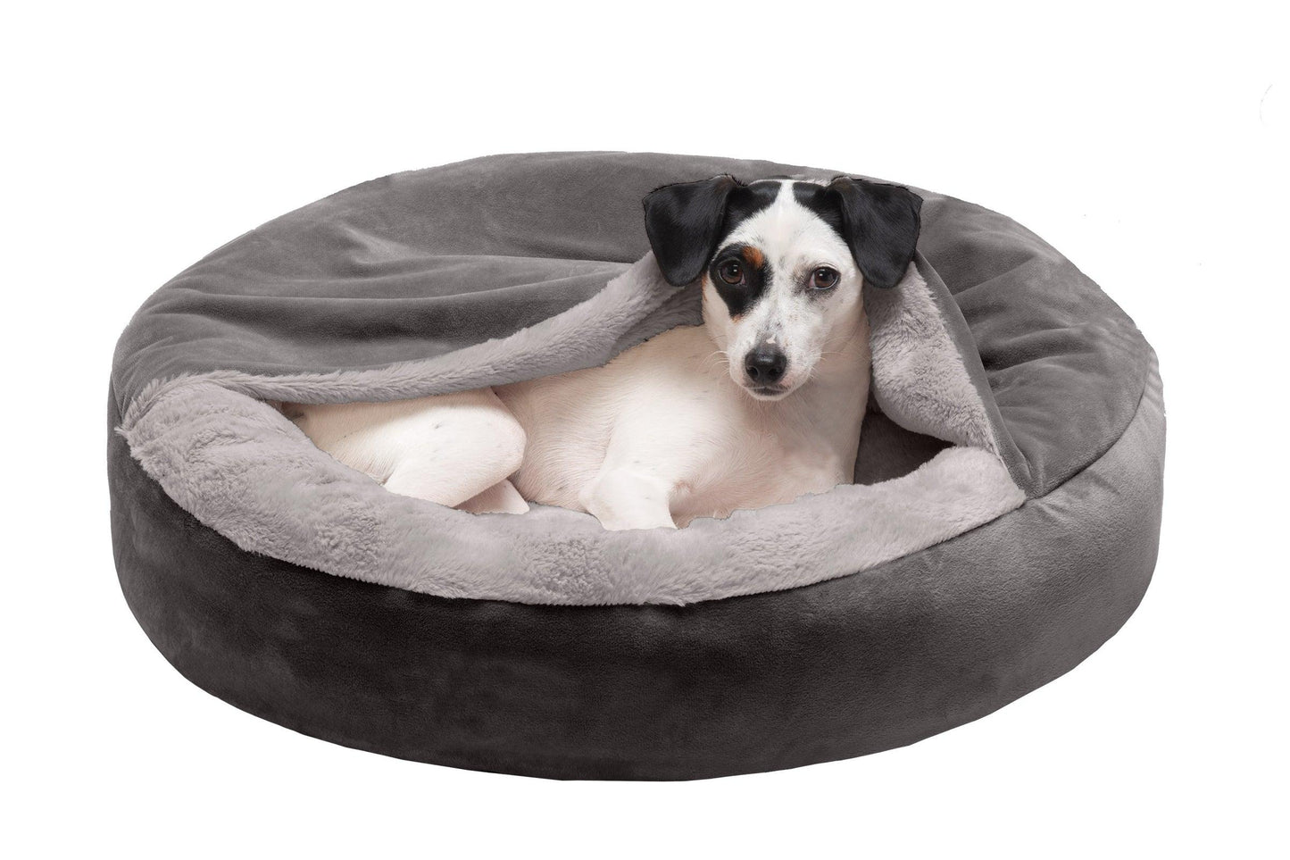 FurHaven Velvet & Wave Fur Hooded Donut - Dark Gray Small