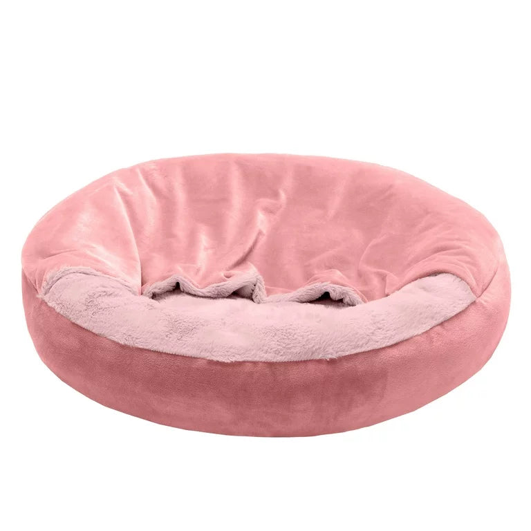 FurHaven Velvet & Wave Fur Hooded Donut - Rose Pink Small