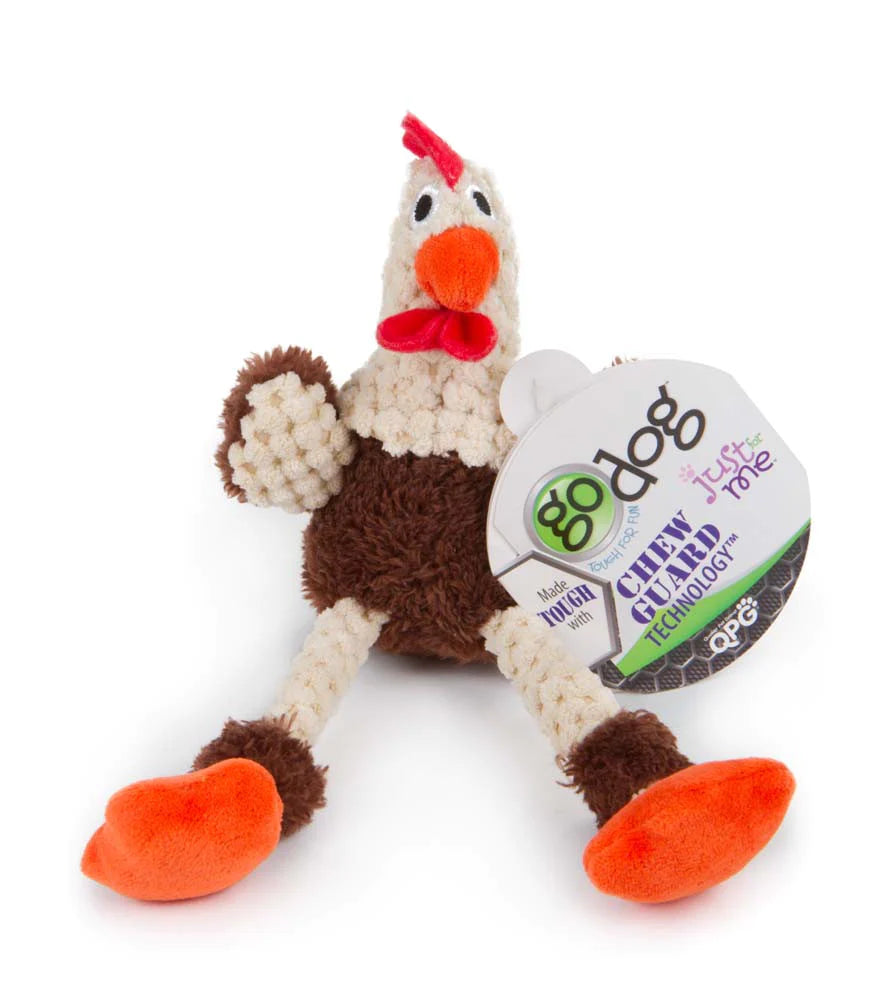 Go Dog Sm. Checkers w/chew guard Brown Rooster Dog Toy