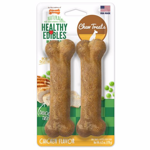 Nylabone Healthy Edibles Dog Bone Chicken Flavor w/ Vitamins - 2 pack
