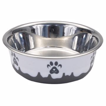 Maslow Non-Skid Paw Design Dog Bowl Grey & White 13 oz