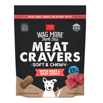 Wag More Bark Less Meat Cravers Dog Treats - Soft & Chewy Beef Jerky 5oz
