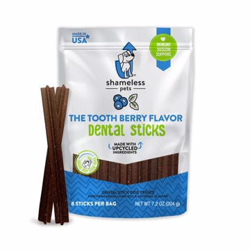 Shameless Pets Dental Stick Dog Treats The Tooth Berry w/ Real Blueberry and Mint - 8 Sticks 7.2oz